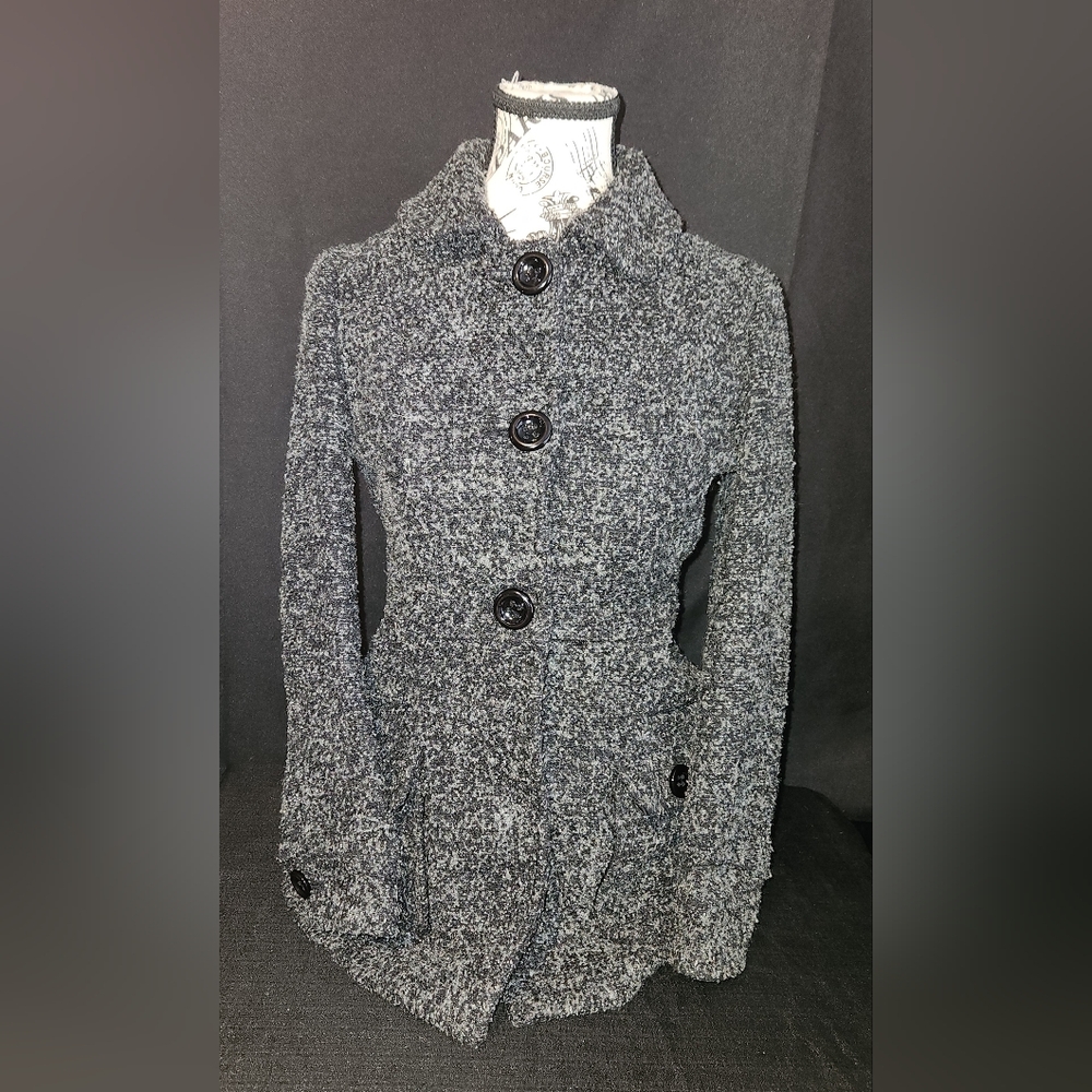 Romy Single Breasted Peacoat Women's XS Black/Gray Wool Blend